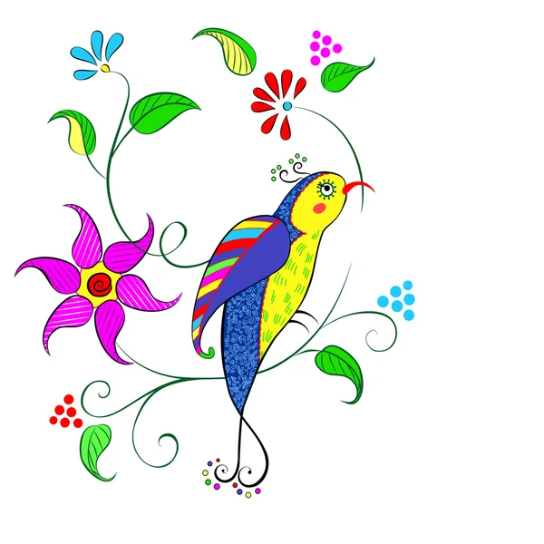 Flores con pájaro — Vector de stock