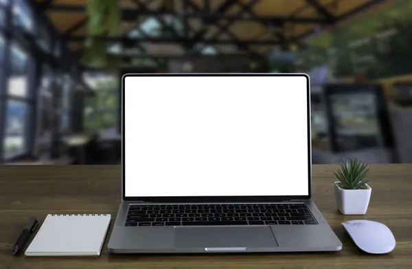 Widok Przodu Otwartego Laptopa Notebook Komputera Pustym Monitorem Biały Ekran — Zdjęcie stockowe