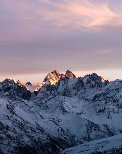 Білий Великий Кавказький Хребет Гора Ушба Захід Сонця Панорамний Вид — стокове фото
