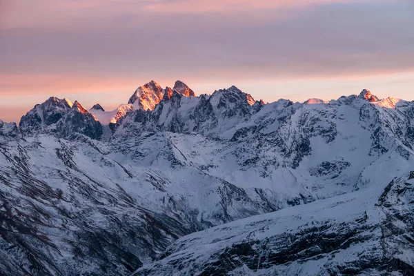 Білий Великий Кавказький Хребет Гора Ушба Захід Сонця Панорамний Вид — стокове фото