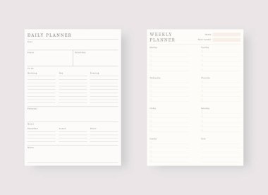 Günlük ve haftalık planlama şeması. Planlayıcı ve yapılacaklar listesi. Modern şablon seti. Vektör illüstrasyonu.