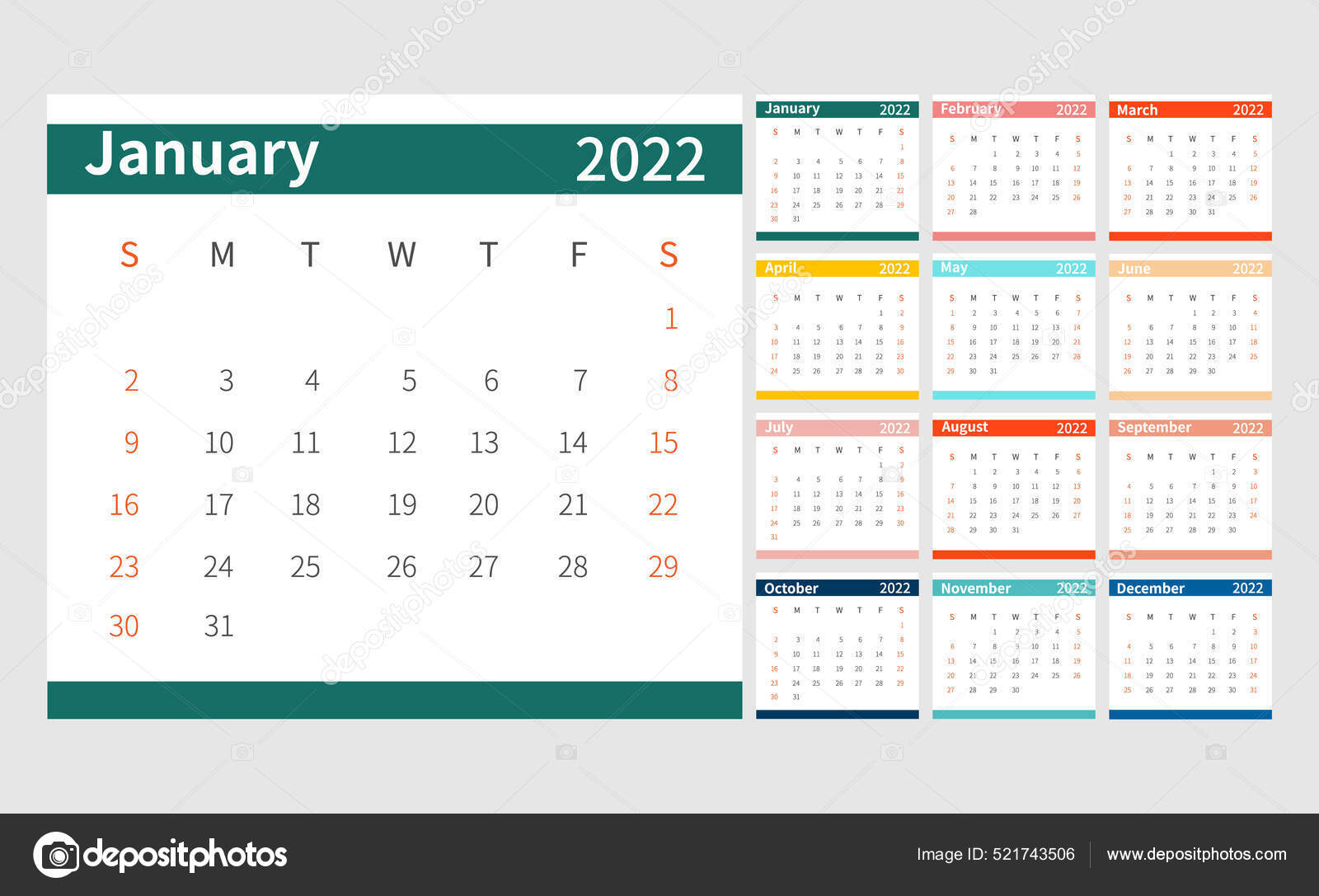 Calendar 2022 Template 2022 Calendar Planner Template Set Week Starts