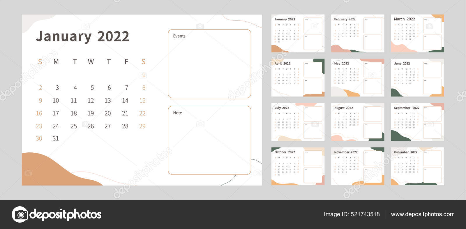 Calendar 2022 Template 2022 Calendar Planner Template Set Week Starts