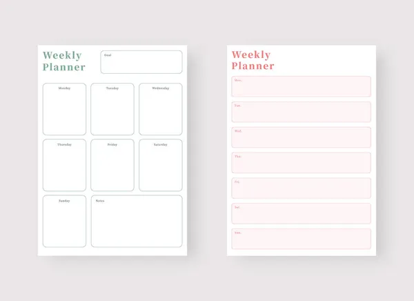 Weekly Planner Template Set Planner List Modern Planner Template Set — Stock Vector