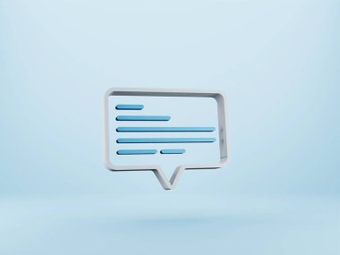 Mavi arkaplanda mesaj simgesi. Beyaz balon konuşma ikonu. 3D re