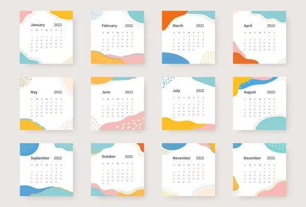Calendar 2022 Template 2022 Calendar Planner Template Set Week Starts — Stock Vector