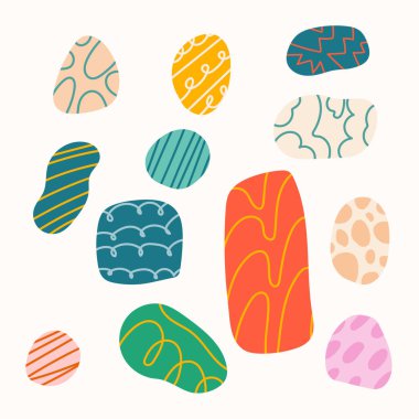 Soyut şekiller. Modern grafik elementler seti. Renkli bir şekil. Arkaplan, şablon, pankart vs. için tasarım. Vektör illüstrasyonu.