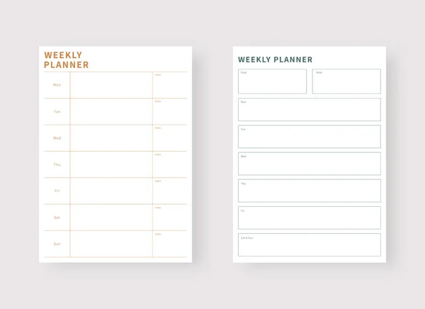 Weekly Planner Template Set Planner List Modern Planner Template Set — Stock Vector