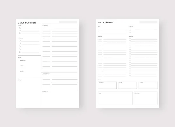 毎日のプランナーテンプレート プランナーのセットとリストを行う モダンなプランナーテンプレートセット ベクターイラスト — ストックベクタ
