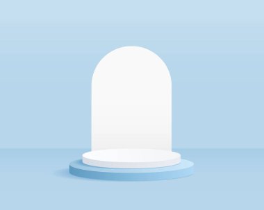 Minimum arkaplanda boş silindir podyumu. Geometrik formlarla soyut asgari sahne. Ürün sunumu için tasarım. 3d vektör illüstrasyonu. 