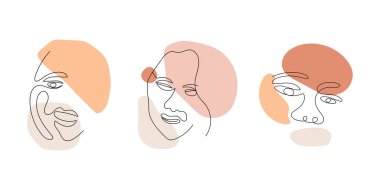 Kadın yüz çizgisi sanatı. Soyut kadın çizgisi sanat unsurları. Minimalist doğrusal illüstrasyon.