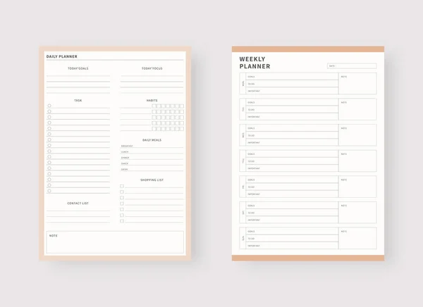 Dagelijkse Wekelijkse Planner Template Een Set Planners Een Lijstje Moderne — Stockvector