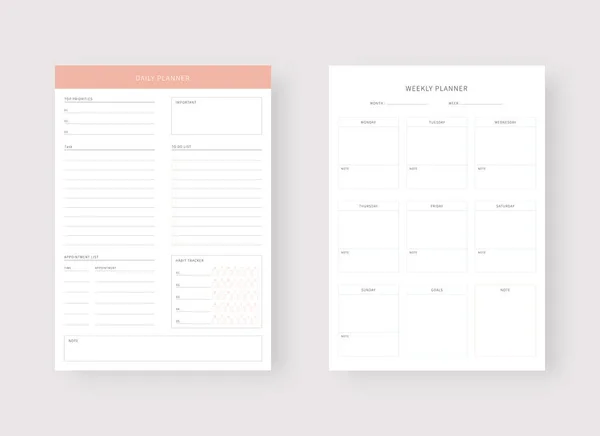 Daily Weekly Planner Template Set Planner List Modern Planner Template — Stock Vector
