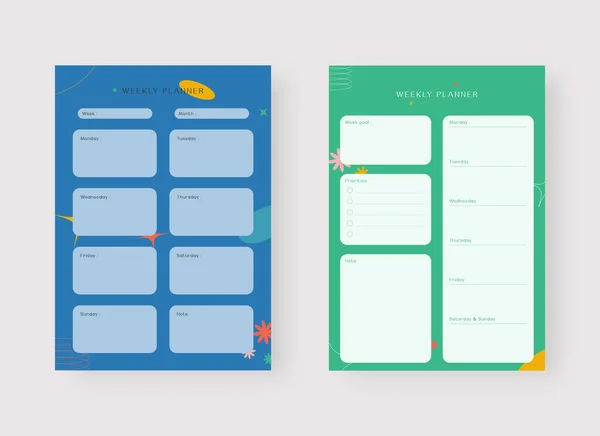 Wekelijkse Planner Template Een Set Planners Een Lijstje Moderne Planner — Stockvector