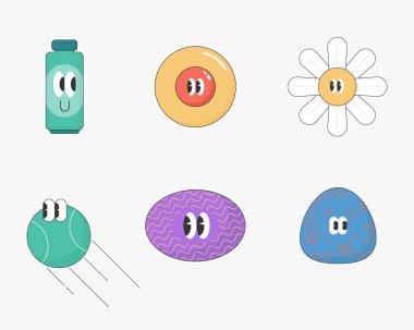 Cute cartoon sticker set. Cartoon character illustration.