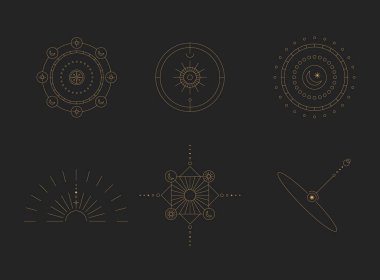 Ay ve Güneş Çizgisi Sanatı. Asgari boho lineer sembolleri. Göksel mistik element. Vektör çizgisi çizimi.