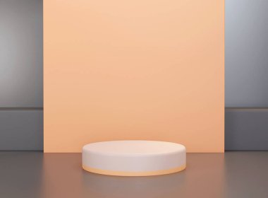 Minimum arkaplanda boş silindir podyumu. Geometrik formlarla soyut asgari sahne. Ürün sunumu için tasarım. 3B görüntüleme.