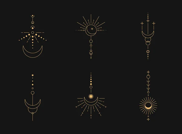 Hold Nap Vonalának Művészete Minimális Boho Lineáris Szimbólumok Mennyei Misztikus — Stock Vector
