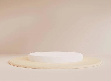 Minimum arkaplanda boş silindir podyumu. Geometrik formlarla soyut asgari sahne. Ürün sunumu için tasarım. 3B görüntüleme.