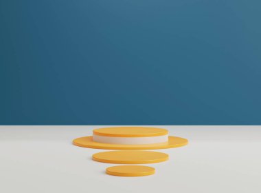 Minimum arkaplanda boş silindir podyumu. Geometrik formlarla soyut asgari sahne. Ürün sunumu için tasarım. 3B görüntüleme.