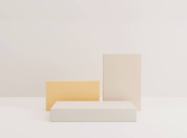 Minimum arkaplanda boş silindir podyumu. Geometrik formlarla soyut asgari sahne. Ürün sunumu için tasarım. 3B görüntüleme.