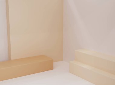 Minimum arkaplanda boş silindir podyumu. Geometrik formlarla soyut asgari sahne. Ürün sunumu için tasarım. 3B görüntüleme.