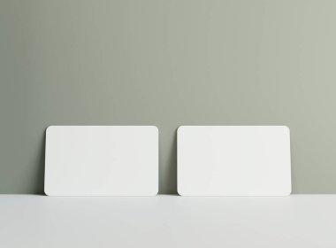 Yumuşak gölgeli üç boyutlu boş kartvizitler. Model sahnesi. Marka kimliği şablonu. 3B görüntüleme.