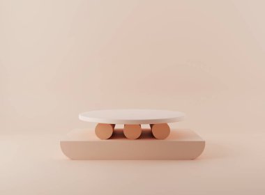 Minimum arkaplanda boş silindir podyumu. Geometrik formlarla soyut asgari sahne. Ürün sunumu için tasarım. 3B görüntüleme.