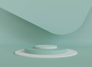 Minimum arkaplanda boş silindir podyumu. Geometrik formlarla soyut asgari sahne. Ürün sunumu için tasarım. 3B görüntüleme.