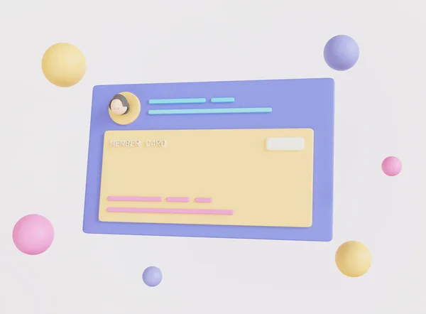 3D member card with colorful spheres. 3D rendering.