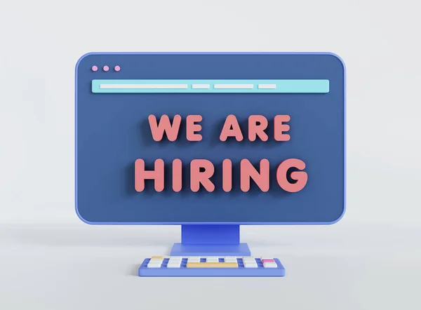 We are hiring job opportunity message on desktop computer. 3D rendering.
