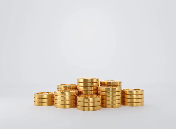 Стек Золотих Монет Білому Тлі Збереження Грошей Інвестиційної Концепції Стосів — стокове фото