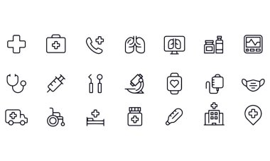Tıbbi Satır Simgeleri Düzenlenebilir Vuruşlar. vektör tasarımı 