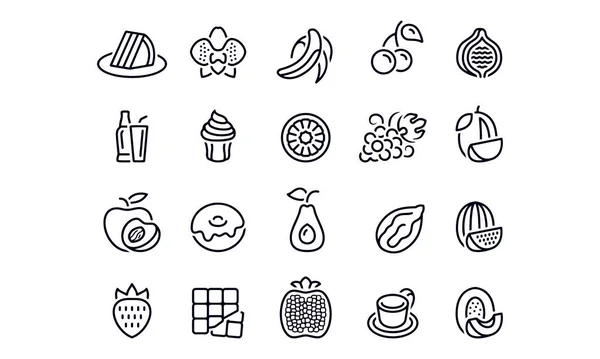 Fruits Saveurs Sucrées Ligne Icônes Vectoriel Design — Image vectorielle