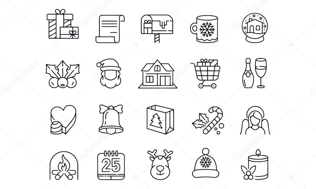 Christmas Icons. Editable smart stroke