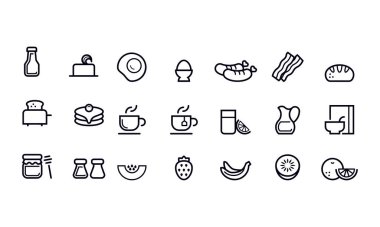  Kahvaltı İnce Çizgi Simgeleri vektör tasarımı 