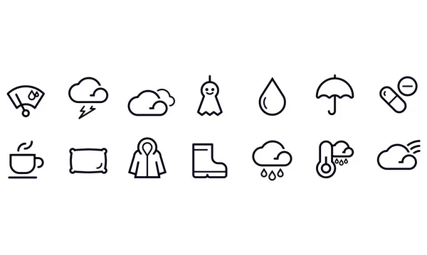 Thin Line Icons Für Die Regenzeit — Stockvektor