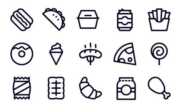 Fast Food Design Vetorial Bold Line Icons — Vetor de Stock