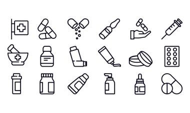  Haplar ve Eczane Çizgisi Simgeleri vektör tasarımı 