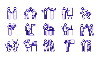  Business Working Human Action Line Icons vector design 