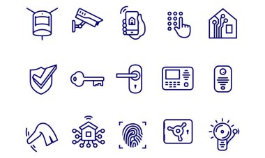 Akıllı ev güvenlik sistemi vektör tasarımı simgeleri 