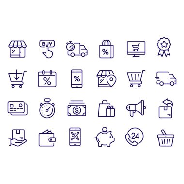 Çevrimiçi Alışveriş simgeleri vektör tasarımı 
