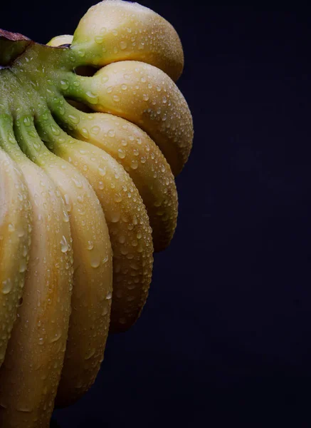 Krásná Parta Zralých Banánů Kapkami Vody Slupce — Stock fotografie