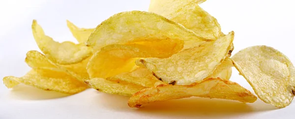 Delicious Crispy Potato Chips White Background — Stock Photo, Image