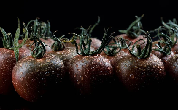 Czarne Pomidory Tło Pomidora Pomidory Wiśniowe Ogórki Pomidorowe — Zdjęcie stockowe
