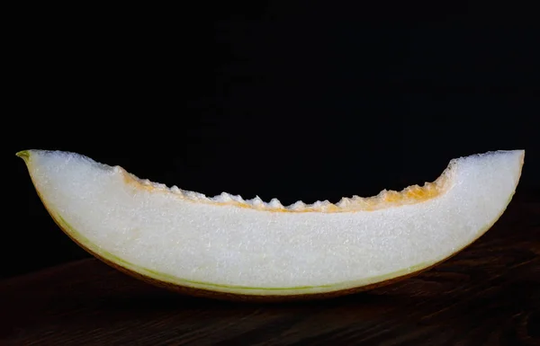 Piece Ripe Melon Black Background — Stok fotoğraf