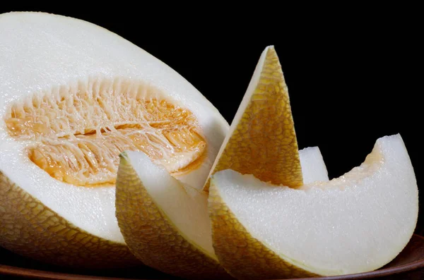 Slices Ripe Melon Half Melon Side View — Stok fotoğraf