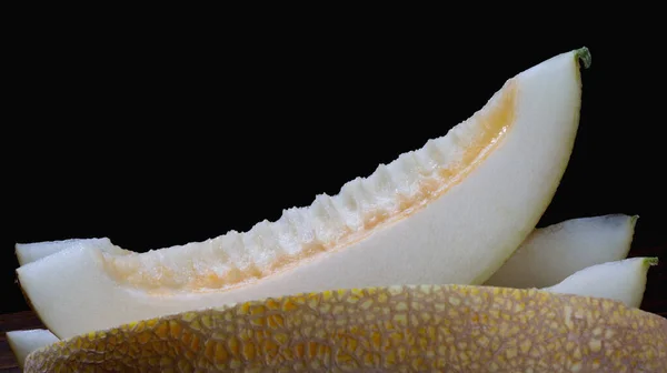 Slice Ripe Melon Half Melon — Fotografia de Stock