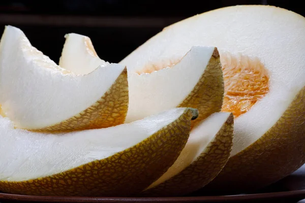 Slices Ripe Melon Half Melon — Stok fotoğraf