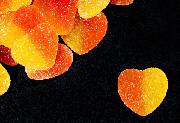 Many Marmalade Hearts Separate Marmalade Heart Black Marmalade Candy Form — Zdjęcie stockowe